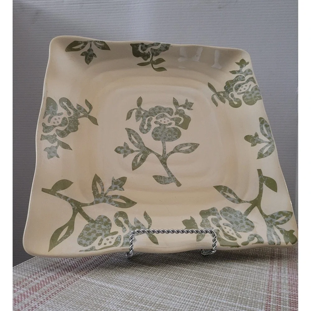 Vtg Green Victorian flowers Square Dinner Plate by‎ Tabletops Gallery Unlimited